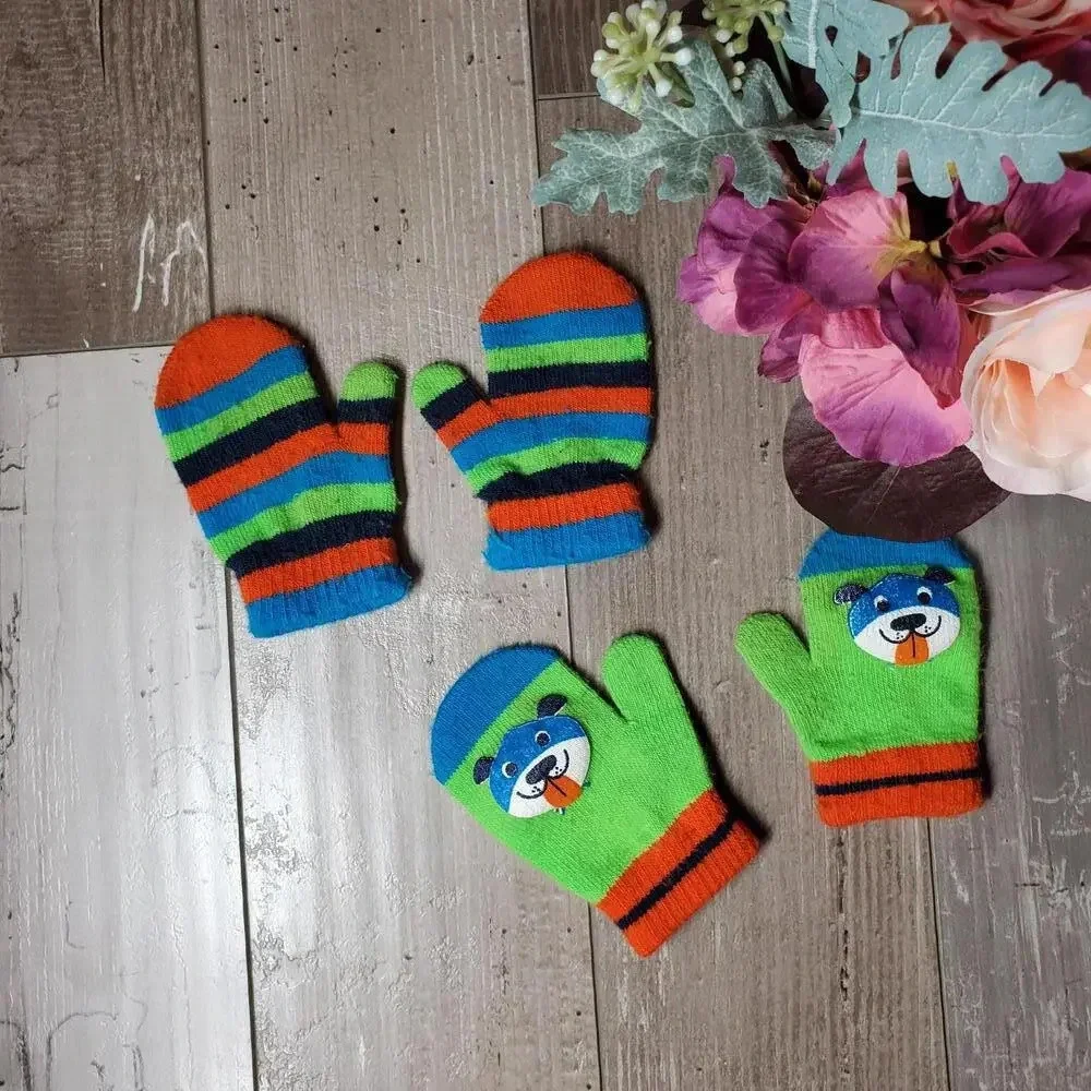 Jumping Beans Toddler Size 2T-4T Mittens Bundle Blue Green Orange EUC